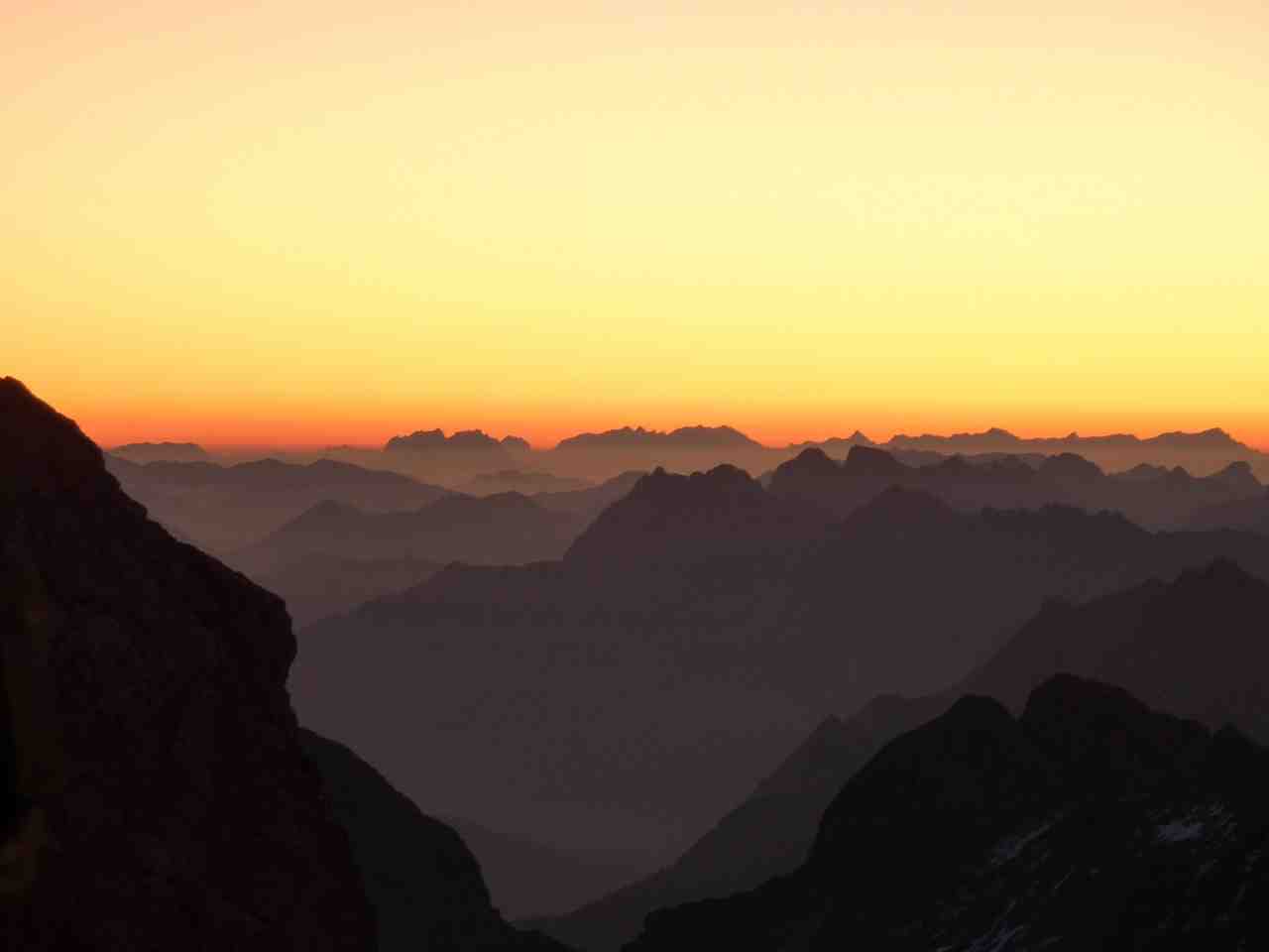 montagnes, morgenrot, panorama alpin